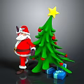 Festive Christmas Scene With Santa Claus Green Tree Star Ornaments And Gift Boxes