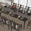Elegant Dining Table Set With Multiple Chairs Decorative Vase And Table Runner 3d model