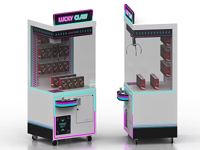 LUCKY CLAY Commercial Claw Machine With Transparent Display Neon Lights Multiple Prizes And Mobile Wheels 3d model