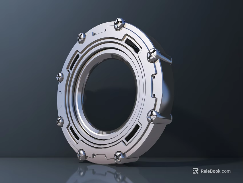 Metallic Silver Archway With Bolt Fastened Mechanical Design Against Dark Background 3d model 
