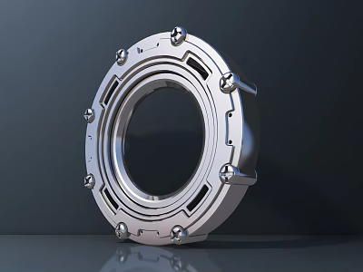 Metallic Silver Archway With Bolt Fastened Mechanical Design Against Dark Background 3d model