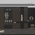 Modern Minimalist Wooden Wardrobe With Glass Compartment Integrated Dressing Table And Built In Warm Lighting