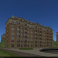 Multi Story Residential Building with Yellow Beige Exterior European Style Lawn and Trees