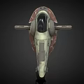 Scifi Vehicle 3D Model With Weathered Beige Red Exterior Round Cockpit And Wing Like Structures
