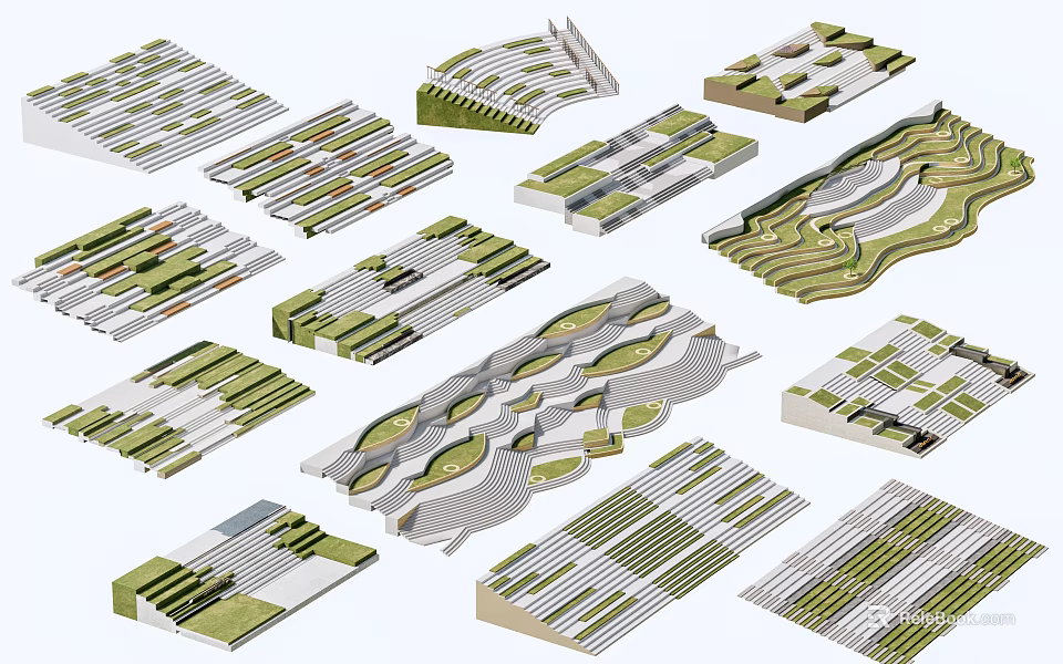 Diverse Modern Staircase Designs Featuring Geometric Patterns And Layered Structures 3d model 