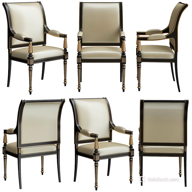 Elegant Modern Upholstered Dining Chairs With Beige Cushion Black Frame And Gold Accents 3d model 