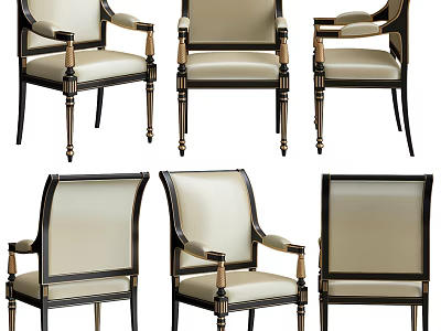 Elegant Modern Upholstered Dining Chairs With Beige Cushion Black Frame And Gold Accents 3d model