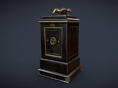 Vintage Black Safe With Gold Accents And Decorative Statue On Top 3d model