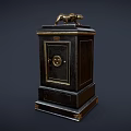 Vintage Black Safe With Gold Accents And Decorative Statue On Top