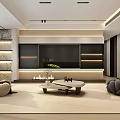 Modern Living Dining Room Interior With Beige Sofa Coffee Table And Area Rug