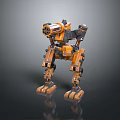 Orange And Black Mechanical Robot Creature Featuring Bipedal Leg Structure And Cannon Arm 3d model