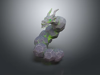 Mythical Stone Dragon Creature With Green Glowing Features Horns And Sharp Teeth 3d model