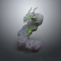 Mythical Stone Dragon Creature With Green Glowing Features Horns And Sharp Teeth 3d model