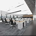 Modern Office Interior With Ergonomic Chairs Workstations Computer Monitors And Large Windows