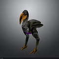 Fantasy Flying Animal with Orange Beak Green Body Purple Underbelly and Silver Armor