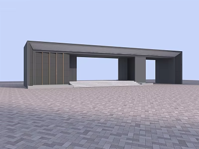 Modern Entrance Gate With Geometric Structure And Stone Steps On Paved Plaza 3d model