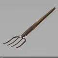 Durable Three-Tine Garden Hardware Tool With Wooden Handle And Iron Tines