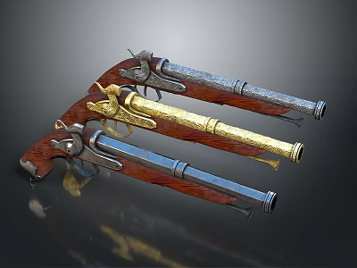 Vintage Revolver Collection With Wooden Grips Metal Barrels And Different Color Finishes 3d model