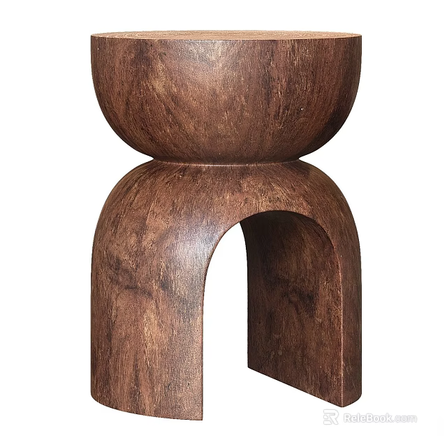 Stylish Wooden Side Table With Round Top And Arched Base Design 3d model 