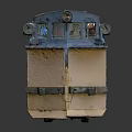Blue Weathered Train Model Featuring Orange Cylindrical Top Parts And Detailed Structure