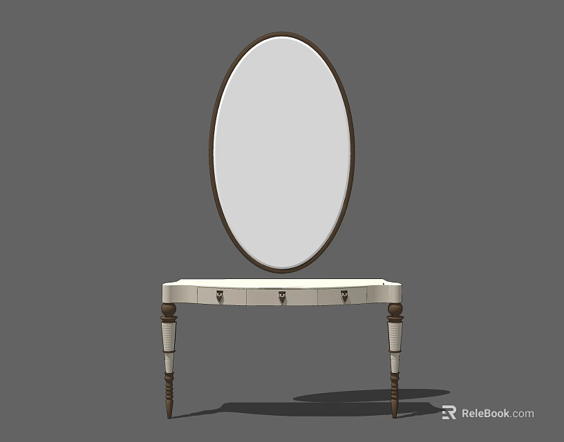 Classic Dressing Table With Oval Mirror White Tabletop And Decorative Legs 3d model 