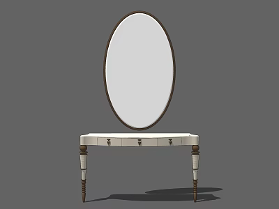 Classic Dressing Table With Oval Mirror White Tabletop And Decorative Legs 3d model