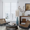Modern Rattan Leisure Chair With Round Coffee Table And Window View Living Room Interior