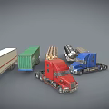 Different Types Of Semi Trucks With Container Log Tanker And Flatbed Trailers