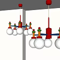 Colorful Modern Chandelier With Red Green Yellow Accents And White Globe Lights For Interior Decoration