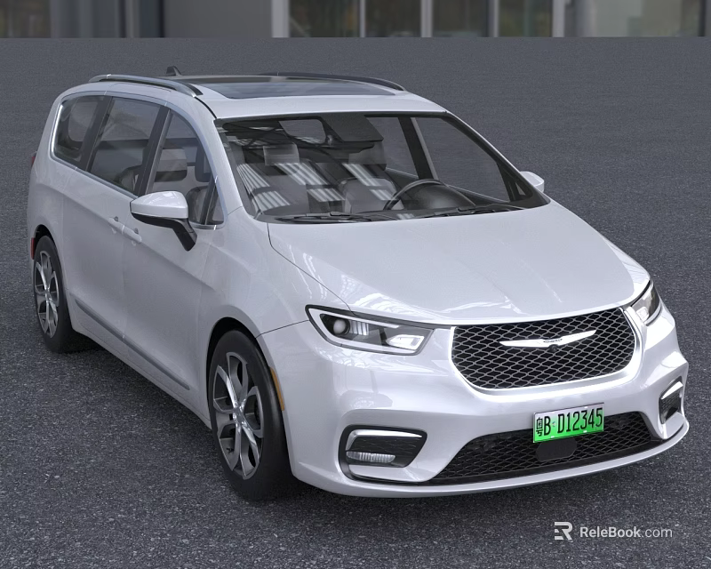 White Chrysler Minivan Exterior With Sunroof Front Grille And Alloy Wheels 3d model 