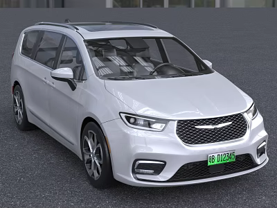 White Chrysler Minivan Exterior With Sunroof Front Grille And Alloy Wheels 3d model