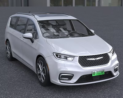 White Chrysler Minivan Exterior With Sunroof Front Grille And Alloy Wheels 3d model