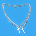 Silver Necklace With Double Chain Design And Two Cross Pendants On Blue Background 3d model
