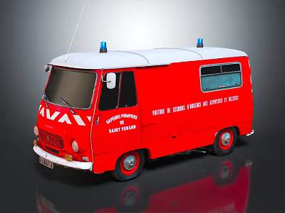Red Navy Bus With Blue Warning Lights For Delivery Service And Safety First 3d model