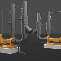 Industrial Equipment With Yellow Motors Black Pipelines And Control Valves On Concrete Bases