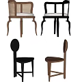 Varied Design Dining Chairs With Wooden Frames Woven Backs Armrests And Cushioned Seats