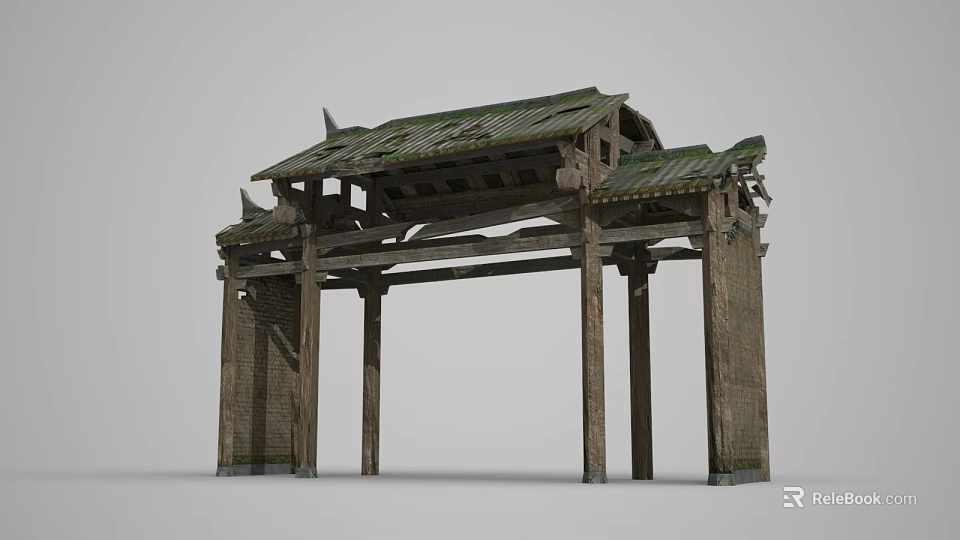 Ancient Chinese Archway Featuring Wooden Structure Traditional Tile Roof And Intricate Carvings 3d model 