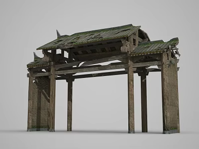 Ancient Chinese Archway Featuring Wooden Structure Traditional Tile Roof And Intricate Carvings 3d model