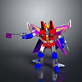 Vibrant Robot Character And Mechanical Creature With Wings Holding Gun And Flag