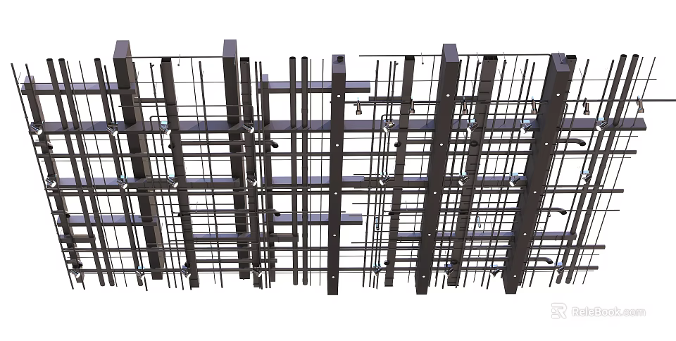 Industrial Metal Piping Grid Structure With Steel Framework And Support Beams 3d model 