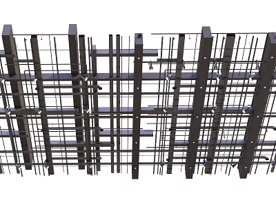 Industrial Metal Piping Grid Structure With Steel Framework And Support Beams 3d model