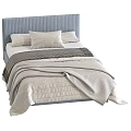 Modern Double Bed Designs with Upholstered Headboards and Beige Quilted Bedding 3d model