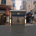 Traditional Entrance Gate With Lattice Design And Illuminated Sides In Urban Alleyway