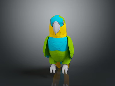 Colorful Blue Yellow Green Plush Parrot Toy Standing on Gray Background 3d model
