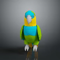 Colorful Blue Yellow Green Plush Parrot Toy Standing on Gray Background