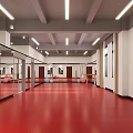Spacious Fitness Studio With Mirrors Red Floor Exercise Balls And Ballet Barres