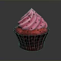 Delicious Cupcake With Pink Frosting Black Star Decorations And Red Heart Pattern Cup