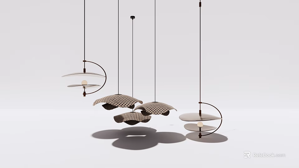 Modern Pendant Lights With Circular Frames And Textured Shades Creating Shadow Effects 3d model 
