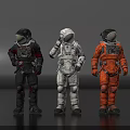Multiple Astronauts In Different Colored Suits Standing In A Row