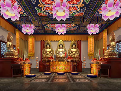 New Chinese Buddhist Hall 3d model